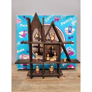 VTG Christmas Nativity Tree Candelabra Goula Spain Wooden Figurines